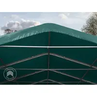 TOOLPORT Garagetent 6x6m met ritssluitingen - 4,1x2,9m ingang - 2,6m zijwandhoogte, PVC 850, donkergroen, met statica - bodem aarde
