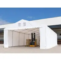 TOOLPORT Opslagtent 8x24 m met ritssluitingen - 2,6m zijwandhoogte, PVC 800, met grondframe, wit, zonder statica (zekerheidspluspakket)