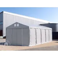 TOOLPORT Opslagtent 5x10m met schuifdeur - 3,0m zijwandhoogte, PVC 850, met grondframe, grijs, met statica - bodem aarde
