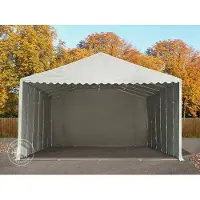 TOOLPORT Opslagtent 8x36 m met ritssluitingen - 2,6m zijwandhoogte, PVC 800, met grondframe, wit, met statica - bodem beton