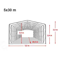 TOOLPORT Tenthal 5x30 m, PVC zeil, grijs, met statica (aarde)