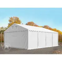 TOOLPORT Opslagtent 6x8 m met ritssluitingen - 2,6m zijwandhoogte, PVC 1400, met grondframe, wit, met statica - bodem beton