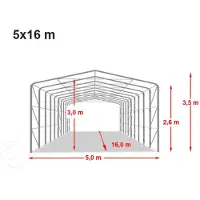 TOOLPORT Tenthal 5x16 m, PVC zeil, grijs, met statica (beton)