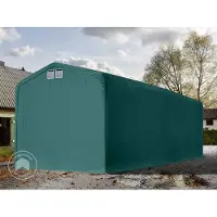 TOOLPORT Garagetent 4x16 m met ritssluitingen - 3,5x3,5m ingang - 3,35m zijwandhoogte, PRIMEtex 2300, donkergroen, met statica - bodem beton