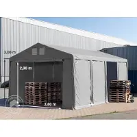 TOOLPORT Opslagtent 5x8m met ritssluitingen - 3,0m zijwandhoogte, PVC 850, met grondframe, grijs, zonder statica (zekerheidspluspakket)
