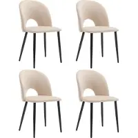Merax Eetkamerstoelen Set van 4 – Luxe Velvet Beige met Zwarte Metalen Poten