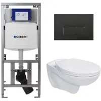 Geberit Adema Classico toiletset bestaande uit inbouwreservoir en toiletpot, basic toiletzitting en bedieningsplaat zwart SW1152613/SW706189/0701131