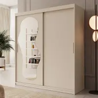 Meubella - Kledingkast Ulysses - Beige - 180 cm - Met spiegel