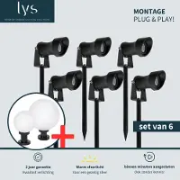 Lyslight Ilva Prikspot Set van 6 - Zwarte Tuinspots voor buiten - Binnen minuten aangesloten - Aluminium buitenverlichting - Milieuvriendelijk Alternatief voor Zonne-energie Tuinverlichting