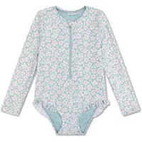 Swim Essentials UV badpak met bloemenprint lichtblauw/roze UV zwempak Meisjes Polyester Ronde hals - maat 122/128