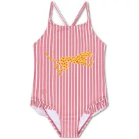 Swim Essentials badpak met strepen en printopdruk roze/wit Meisjes Polyester - maat 146/152