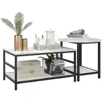 HOMCOM -Beistelltisch-Stahl, Spanplatte-80L x 54B x 41H cm-Schwarz+Weiß