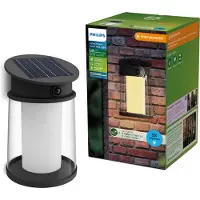 Philips LED buiten wandlamp Juda UE, sensor, IP44, zwart, metaal, solar buitenlamp