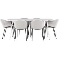 Ebuy24 Silar eethoek tafel 90x180cm en 6 velours stoelen met armleuningen wit.