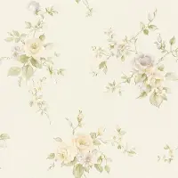 Profhome Bloemen behang 372345-GU vliesbehang licht gestructureerd met bloemen patroon mat crème groen oranje 5,33 m2