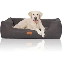Knuffelwuff Hondenbed Lotte van velours met fijn handgeweven karakter XL 105 x 75cm grijs