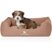 Knuffelwuff orthopedisch hondenbed Leano van velours met handgeweven karakter M-L 85 x 63cm lichtbruin