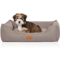 Knuffelwuff Hondenbed Lotte van velours met fijn handgeweven karakter M-L 85 x 63cm lichtgrijs