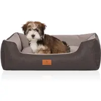 Knuffelwuff Hondenbed Luke van velours met fijn handgeweven karakter M-L 85 x 63cm zwart-grijs