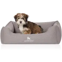 Knuffelwuff orthopedisch hondenbed Leano van velours met handgeweven karakter M-L 85 x 63cm grijs