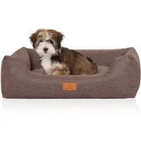 Knuffelwuff Hondenbed Lotte van velours met fijn handgeweven karakter M-L 85 x 63cm grijsbruin