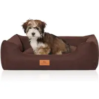 Knuffelwuff Hondenbed Lotte van velours met fijn handgeweven karakter M-L 85 x 63cm bruin