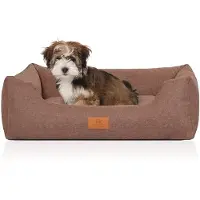 Knuffelwuff Hondenbed Lotte van velours met fijn handgeweven karakter M-L 85 x 63cm lichtbruin