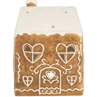 Clayre & Eef Waxinelichthouder Huis 12x7x16 cm Bruin Keramiek