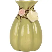 Clayre & Eef Vaas Ø 14x21 cm Groen Keramiek Bloemen