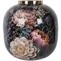 Clayre & Eef Vaas Ø 29x29 cm Zwart Roze Metaal Bloemen