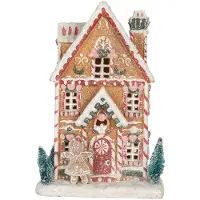 Clayre & Eef Gingerbread house met LED 17x12x25 cm Bruin Kunststof