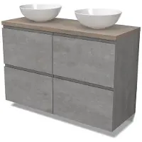 Maxaro Modulo Plato Badkamermeubel voor waskom | 120 cm Lichtgrijs beton Greeploos front Eiken blad 4 hoge lades