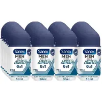 Sanex Men Active Control Anti Transpirant Deodorant Roller 50 ml - Voordeelverpakking 12 stuks