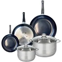 Fackelmann Set van 3 Kookpannen 20, 28 en 32 cm en 2 braadpannen 20 en 24 cm Elo Prima Glanzend