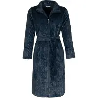 Pastunette Dames badjas met rits - kabelreliëf - fleece - zacht & warm - ritssluiting badjas dames - luxe ochtendjas - donkerblauw - maat S (36-38)