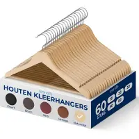 SereneLife Kleerhangers, Houten Hangers, Premium Kledinghanger, Ruimtebesparende Zware Houten Hangers, 60 Stuks