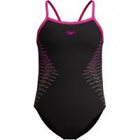 Speedo Plastisol Placement Thinstrap Muscleback Swimsuit Zwart 11-12 Years Meisje