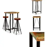 vidaXL 3-delige barkrukset, massief gerecycled hout, echt leer en canvas - Eetgroepen