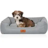 Knuffelwuff Hondenbed Emma van velours met handgeweven karakter in pastelkleuren M-L 85 x 63cm petroleumkleurig