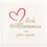 Papstar 125 Servetten, 2-laags PUNTO 1/4 vouw 20 cm x 20 cm wit Herzlich Willkommen & Guten Appetit