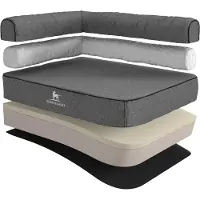 Knuffelwuff orthopedisch hoekhondenbed Marlie van velours met handgeweven karakter L 85 x 63cm leuning links grijs