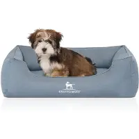 Knuffelwuff orthopedisch waterafstotend hondenbed Leon van velours met handgeweven karakter M-L 85 x 63cm lichtblauw