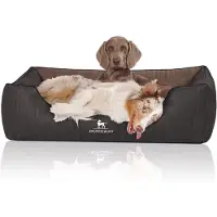 Knuffelwuff orthopedisch hondenbed Outback van laser-gewatteerd kunstleer XL 105 x 75cm zwart/bruin