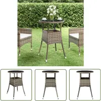 The Living Store De Living Store tuintafel, diameter 60 cm, hoogte 75 cm, met een blad van gehard glas en een frame van polyrotan, in de kleur grijs