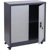 MCW Archiefkast -O50, bureaukast stalen kast met wielen, 2 deuren afsluitbaar, staal 98x80x40cm ~ donkergrijs lichtgrijs