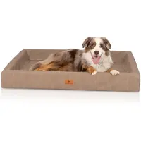 Knuffelwuff orthopedisch hondenbed Austin van kunstleer M-L 85 x 65 cm camel