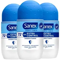 Sanex Deo Roller Dermo Extra Control - 3 x 50 ml - Anti Irritatie - 72H Formule - Anti Perspirant