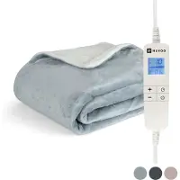 Nuvoo Elektrische Warmtedeken - Fleece/Sherpa - 180x160 cm- XXL - Automatische Uitschakeling - Oververhittingsbescherming - 20 Standen - 160W - 2 Persoons - Bovendeken - Grijs