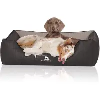 Knuffelwuff orthopedisch hondenbed Outback van laser-gewatteerd kunstleer XL 105 x 75cm zwart/grijs