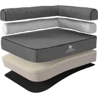 Knuffelwuff orthopedisch hoekhondenbed Marlie van velours met handgeweven karakter XXL 120 x 80cm leuning rechts grijs